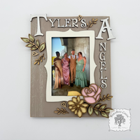 Personalized Floral Picture Frame for 4x6 Photo - Decorated w/ Layered Wood Flowers & Leaves in Pastels and Gold