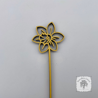 Flower of the Month Wood Plant Marker Picks - Birth Month Plant Stake Pokes w/ Brushed Gold 1 side, Color the other side