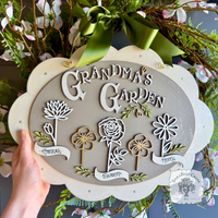Custom Birth Month Flower Sign for Grandma, Mom or Family - Handmade Wood Birth Flower Gift, Hand Personalized with Kids Names