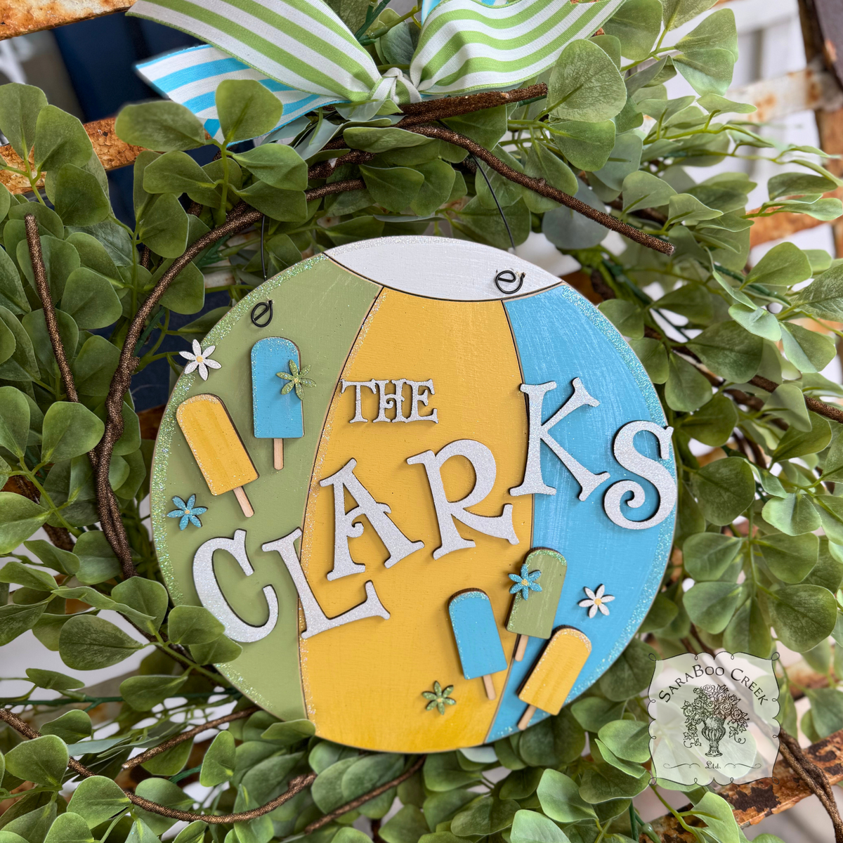 Summer Beach Ball Family Name Door Hanger