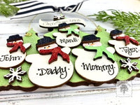 Family or Grandparent Christmas Ornament w/ 2-9 Personalized Snowmen of Handmade Layered Wood