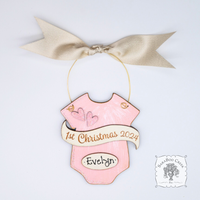 Baby's 1st Christmas Pink or Blue Onesie Ornament - Personalized First Christmas Gift for Baby Boy or Girl