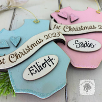 Baby's 1st Christmas Pink or Blue Onesie Ornament - Personalized First Christmas Gift for Baby Boy or Girl