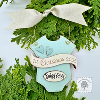 Baby's 1st Christmas Pink or Blue Onesie Ornament - Personalized First Christmas Gift for Baby Boy or Girl