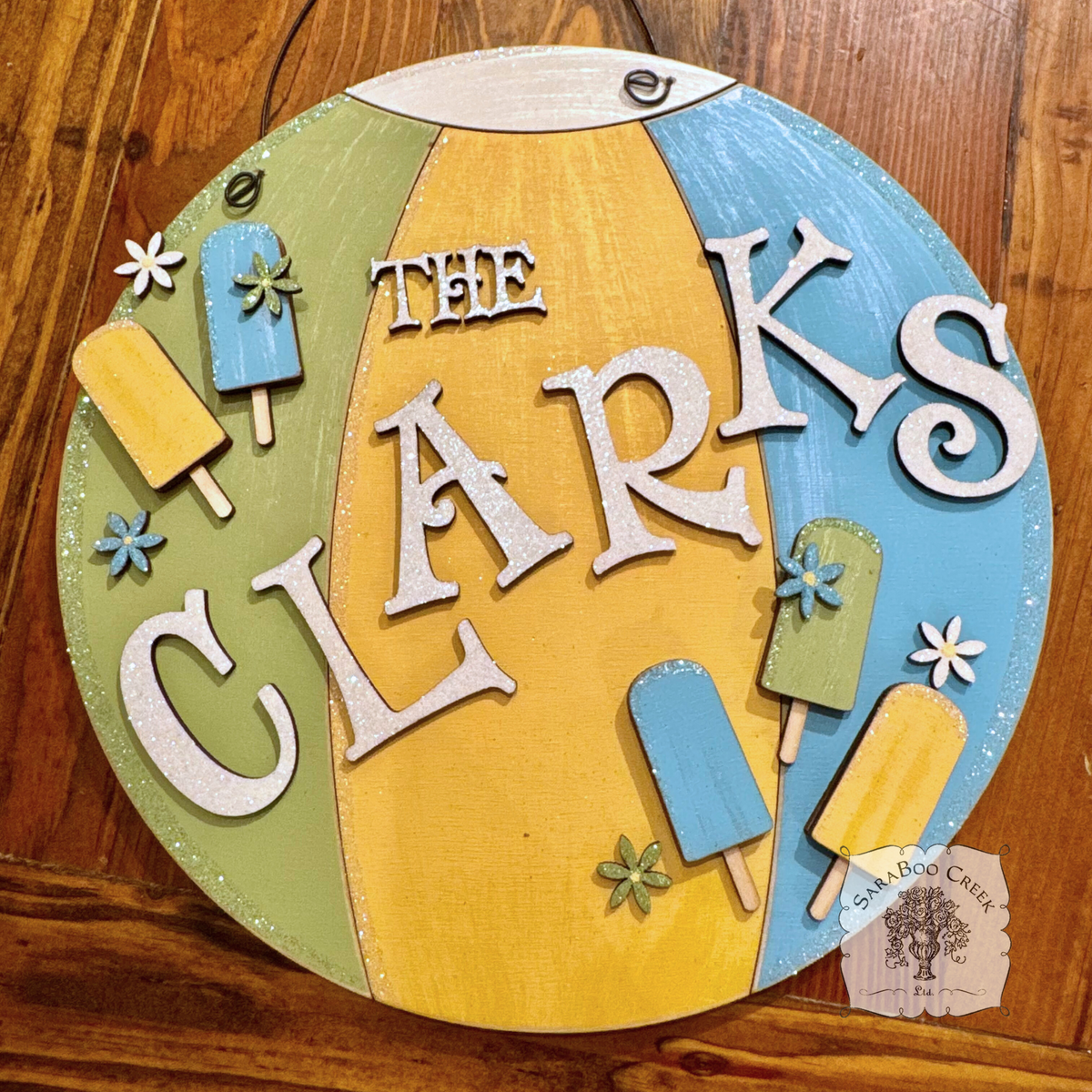 Summer Beach Ball Family Name Door Hanger