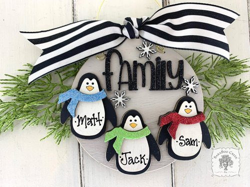 Penguin Family Ornament with 3 Penguins - Personalized Christmas Gift for Family of Three, 3 Children or Grandkids