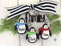 Penguin Family Ornament with 3 Penguins - Personalized Christmas Gift for Family of Three, 3 Children or Grandkids