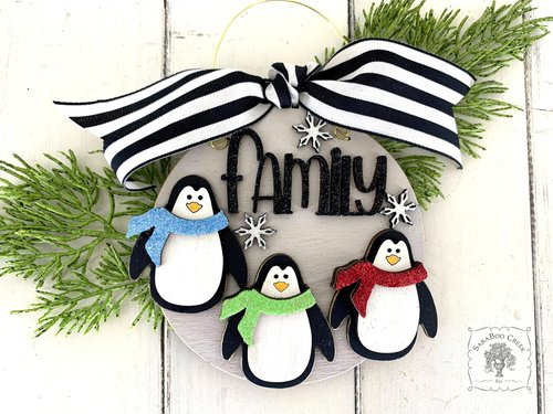 Penguin Family Ornament with 3 Penguins - Personalized Christmas Gift for Family of Three, 3 Children or Grandkids