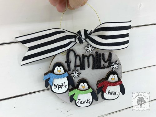 Penguin Family Ornament with 3 Penguins - Personalized Christmas Gift for Family of Three, 3 Children or Grandkids