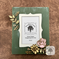 Personalized Floral Picture Frame for 4x6 Photo - Decorated w/ Layered Wood Flowers & Leaves in Pastels and Gold