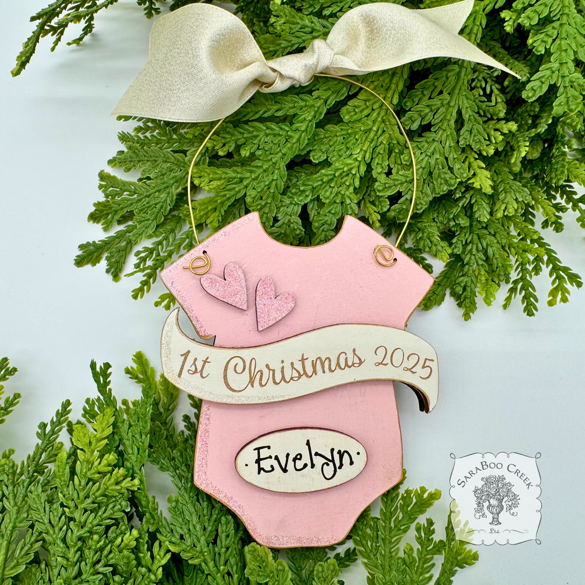 Baby's 1st Christmas Pink or Blue Onesie Ornament - Personalized First Christmas Gift for Baby Boy or Girl