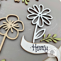 Custom Birth Month Flower Sign for Grandma, Mom or Family - Handmade Wood Birth Flower Gift, Hand Personalized with Kids Names