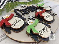 Penguin Family Ornament with 4 Penguins - Personalized Handmade Wood Christmas Gift for Family of Four, 4 Children or Grandkids