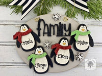 Penguin Family Ornament with 4 Penguins - Personalized Handmade Wood Christmas Gift for Family of Four, 4 Children or Grandkids