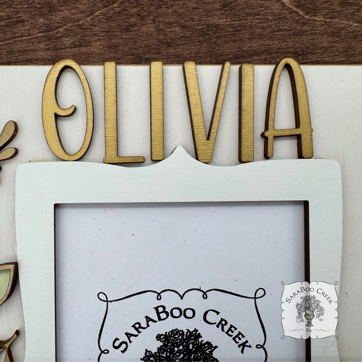 Personalized Floral Picture Frame for 4x6 Photo - Decorated w/ Layered Wood Flowers & Leaves in Pastels and Gold