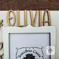 Personalized Floral Picture Frame for 4x6 Photo - Decorated w/ Layered Wood Flowers & Leaves in Pastels and Gold