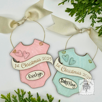 Baby's 1st Christmas Pink or Blue Onesie Ornament - Personalized First Christmas Gift for Baby Boy or Girl