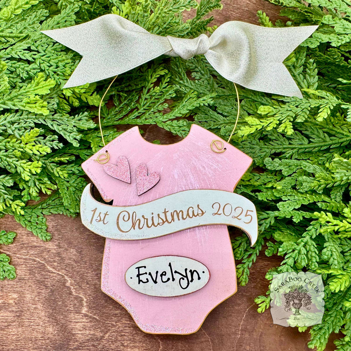 Baby's 1st Christmas Pink or Blue Onesie Ornament - Personalized First Christmas Gift for Baby Boy or Girl