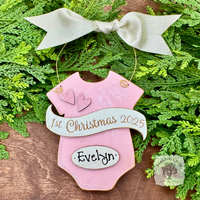 Baby's 1st Christmas Pink or Blue Onesie Ornament - Personalized First Christmas Gift for Baby Boy or Girl