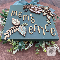 Custom Floral Daisy Sign Hung from Ribbon - Embellished w/ Handmade Layered Wood Flower & Leaves in Pastels w/ Gold Letters