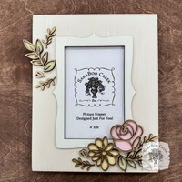 Personalized Floral Picture Frame for 4x6 Photo - Decorated w/ Layered Wood Flowers & Leaves in Pastels and Gold