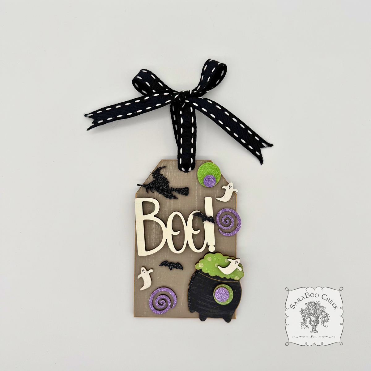 Halloween Ornament - Shipping Tag with Boo! Ghosts and Bats