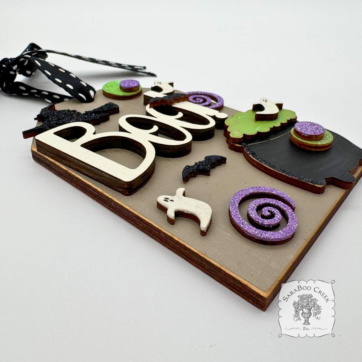 Halloween Ornament - Shipping Tag with Boo! Ghosts and Bats