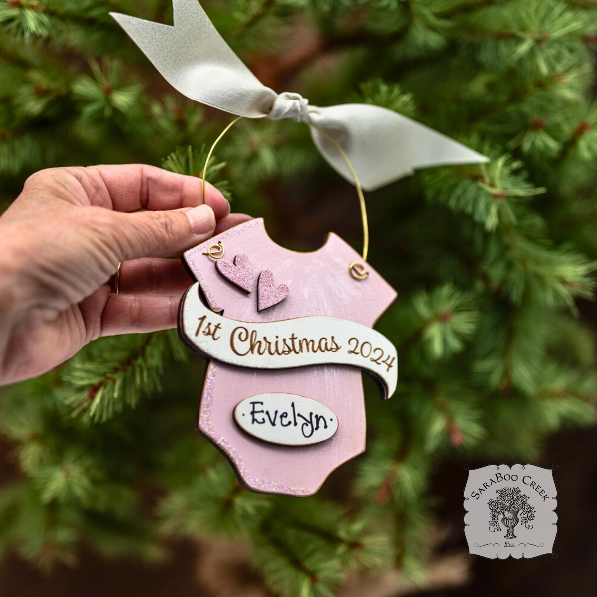 Baby's 1st Christmas Pink or Blue Onesie Ornament - Personalized First Christmas Gift for Baby Boy or Girl
