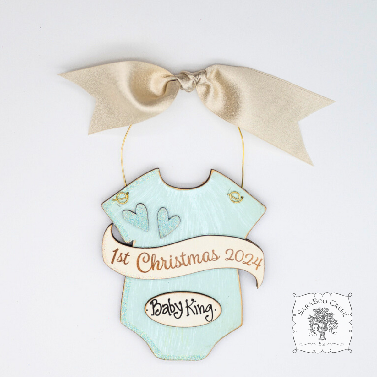 Baby's 1st Christmas Pink or Blue Onesie Ornament - Personalized First Christmas Gift for Baby Boy or Girl