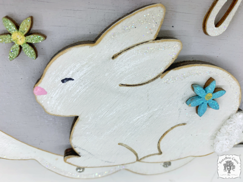 Spring Greetings Bunny Sign - Scalloped Oval Hanging Easter Decoration