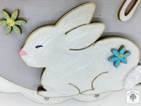 Spring Greetings Bunny Sign - Scalloped Oval Hanging Easter Decoration