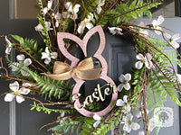 Rustic Bunny Spring Easter Decoration - Wood Rabbit Outline w/ Choice of Easter or Welcome Word