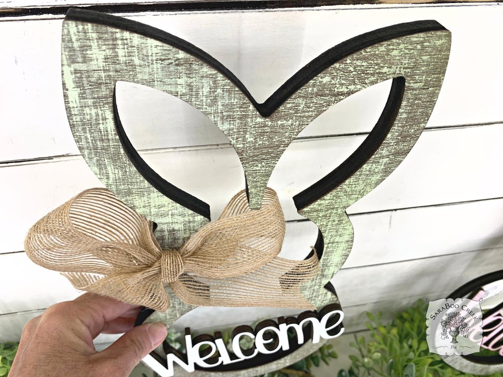 Rustic Bunny Spring Easter Decoration - Wood Rabbit Outline w/ Choice of Easter or Welcome Word