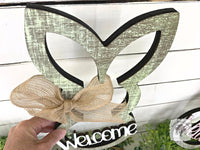 Rustic Bunny Spring Easter Decoration - Wood Rabbit Outline w/ Choice of Easter or Welcome Word