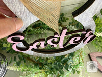 Rustic Bunny Spring Easter Decoration - Wood Rabbit Outline w/ Choice of Easter or Welcome Word