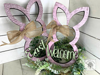 Rustic Bunny Spring Easter Decoration - Wood Rabbit Outline w/ Choice of Easter or Welcome Word