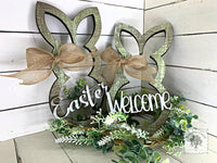 Rustic Bunny Spring Easter Decoration - Wood Rabbit Outline w/ Choice of Easter or Welcome Word