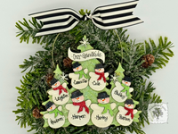 Family or Grandparent Christmas Ornament w/ 2-9 Personalized Snowmen of Handmade Layered Wood