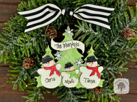 Family or Grandparent Christmas Ornament w/ 2-9 Personalized Snowmen of Handmade Layered Wood