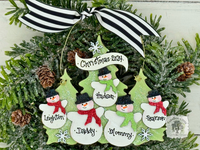 Family or Grandparent Christmas Ornament w/ 2-9 Personalized Snowmen of Handmade Layered Wood