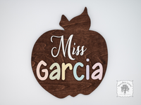 Custom Teacher Apple Name Sign - Personalized Teacher Gift, Classroom Door Sign