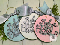 Baby's First Christmas Disc Ornament - Personalized Wood Ornament with Script Lettering
