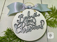 Baby's First Christmas Disc Ornament - Personalized Wood Ornament with Script Lettering