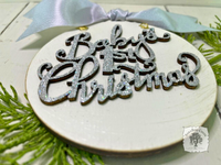 Baby's First Christmas Disc Ornament - Personalized Wood Ornament with Script Lettering