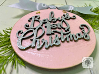 Baby's First Christmas Disc Ornament - Personalized Wood Ornament with Script Lettering