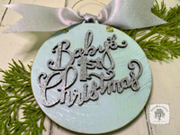 Baby's First Christmas Disc Ornament - Personalized Wood Ornament with Script Lettering
