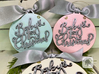 Baby's First Christmas Disc Ornament - Personalized Wood Ornament with Script Lettering