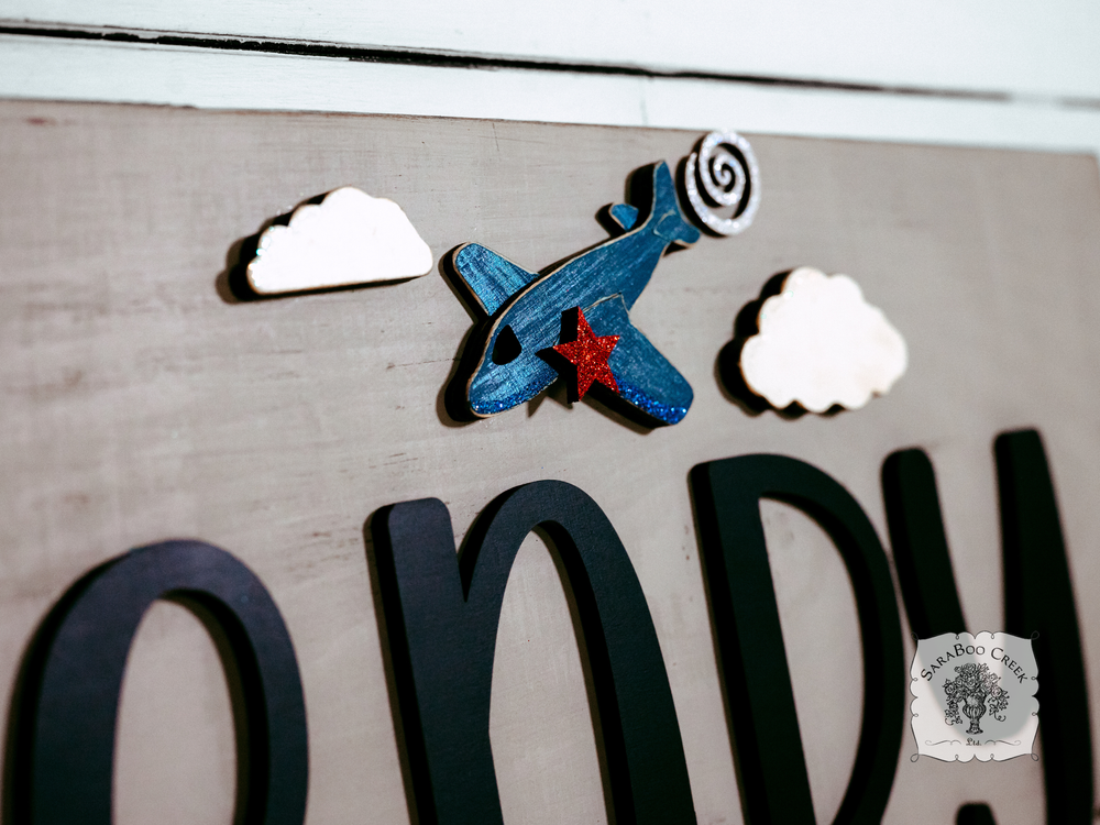 9" x 20" Custom Personalized Transportation Plaque with Car, Plane, Firetruck and Tractor - Perfect for Boy's Room, Nursery or Playroom Decor