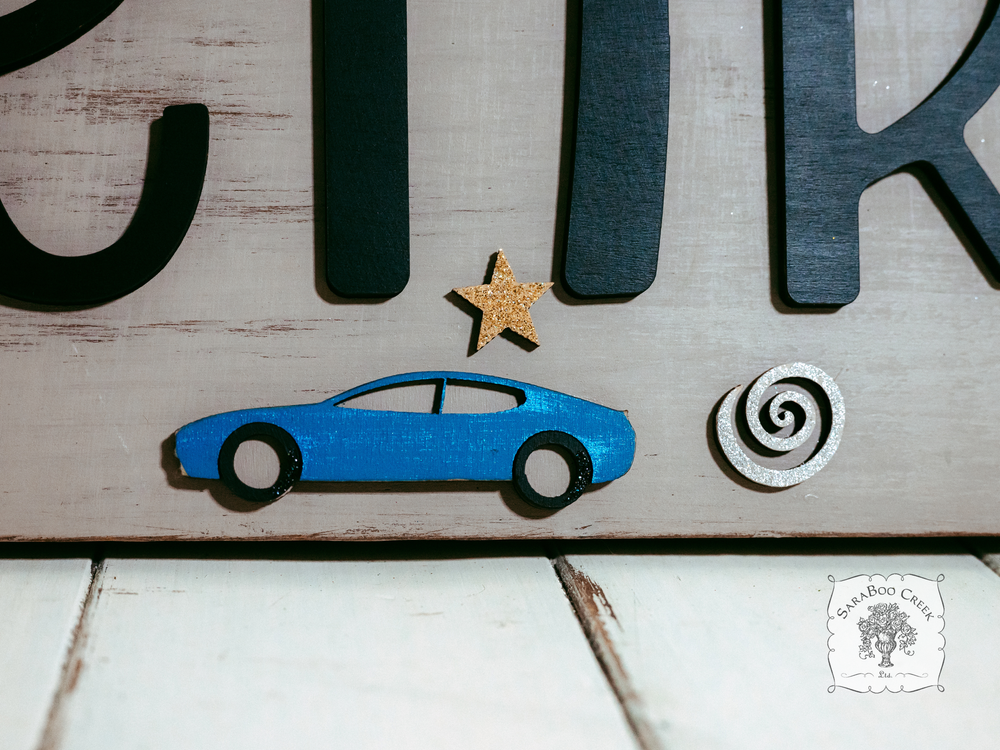 9" x 20" Custom Personalized Transportation Plaque with Car, Plane, Firetruck and Tractor - Perfect for Boy's Room, Nursery or Playroom Decor