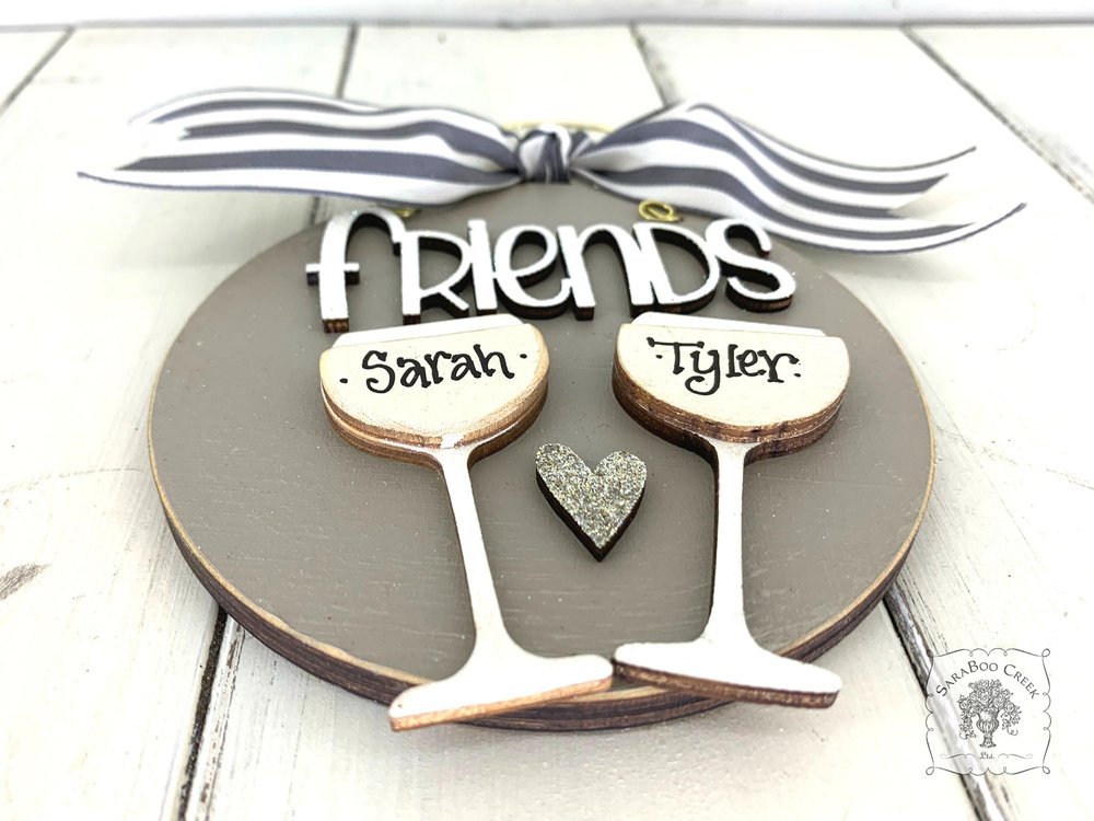 Wine Ornament Personalized for 2 or 3 Friends, Girlfriends, Sisters, Family or Cheers! Custom Red or White Wine Gift